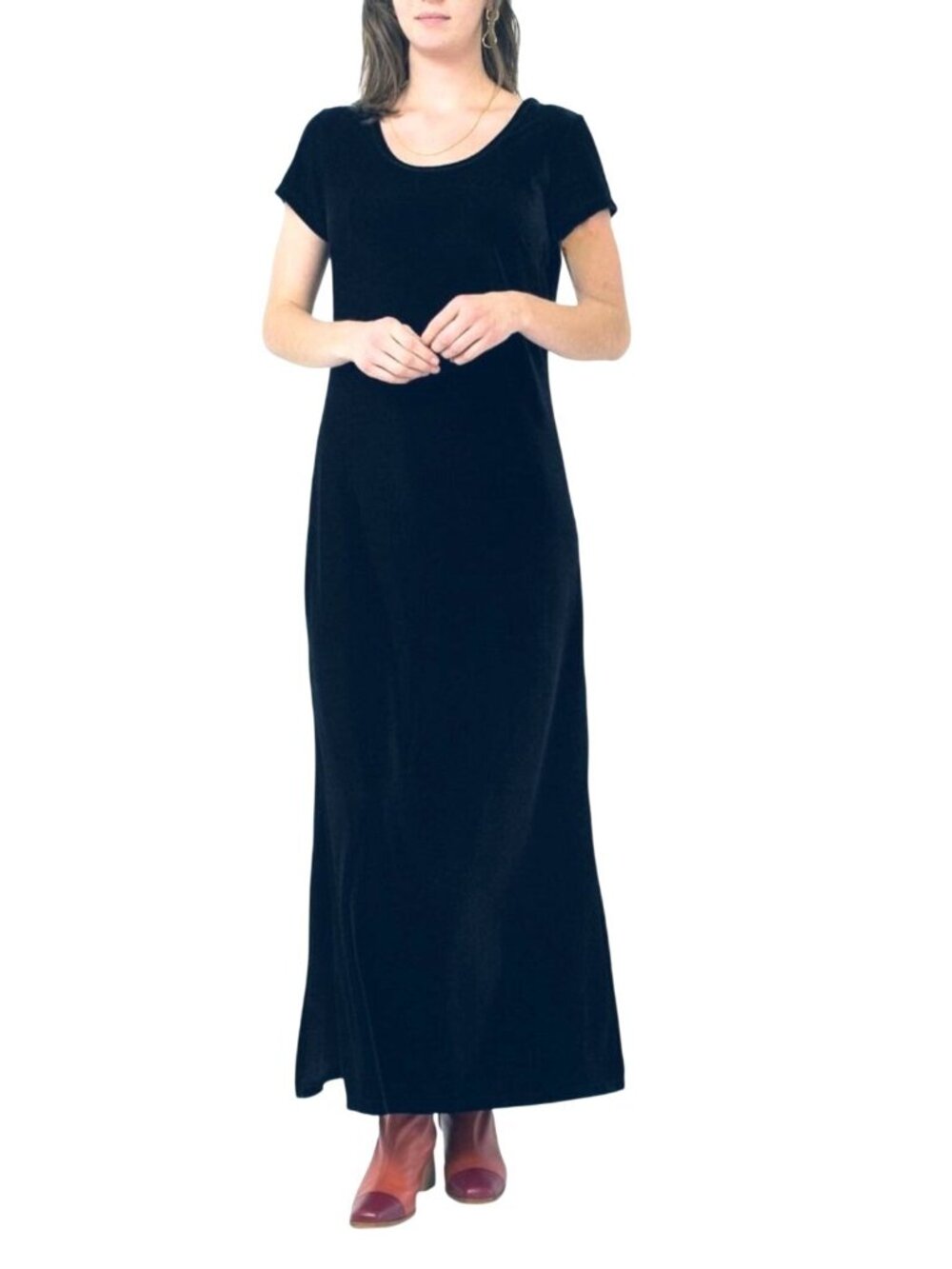 Cassini Midnight‎ Blue Velvet Velour Long Gown Maxi Dress Size L Vintage Goth